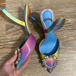 New w/o tags Gianni Bini Vivyee Rainbow Rhinestone Pointed Toe Slingback Pumps